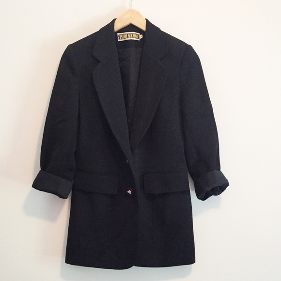 Vintage Jackets & Blazers - Vintage black blazer two button fitted waist